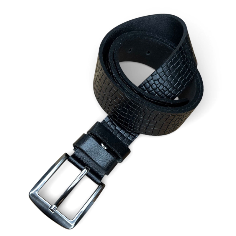 Sort Dundee læderbælte - Croco præg - kernelæder - Freja skind