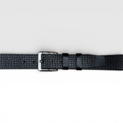 Sort Dundee læderbælte - Croco præg - kernelæder - Freja skind