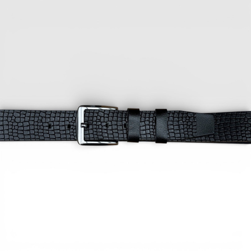 Sort Dundee læderbælte - Croco præg - kernelæder - Freja skind
