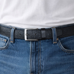 Sort Dundee læderbælte - Croco præg - kernelæder - Freja skind