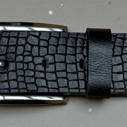 Sort Dundee læderbælte - Croco præg - kernelæder - Freja skind