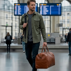 Atlas rejsetaske i patineret cognac bøffel - 272524 - Montana - Feja skind