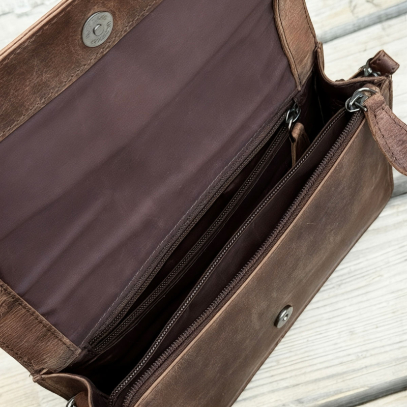 Luna skinnväska med lock - Hunter brun buffelskinn - Leather design