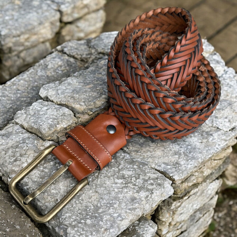 Amora damebælte - cognac flettet kernelæder - Brading - Freja skind