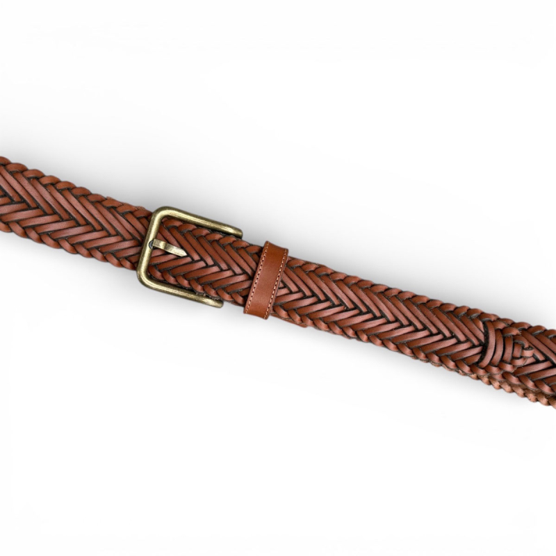 Amora damebælte - cognac flettet kernelæder - Brading - Freja skind