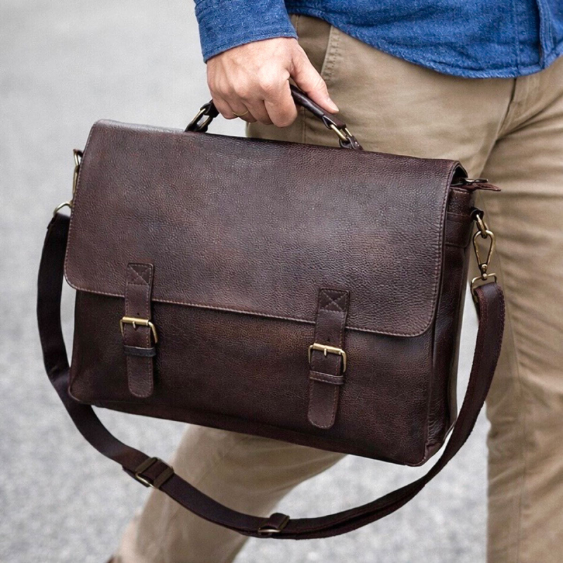 Jones arbejdstaske i retro look - brun bøffel - Freja skind