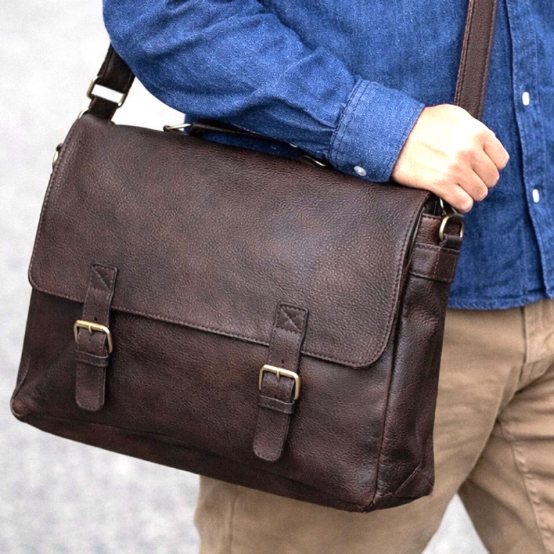 Jones arbejdstaske i retro look - brun bøffel - Freja skind