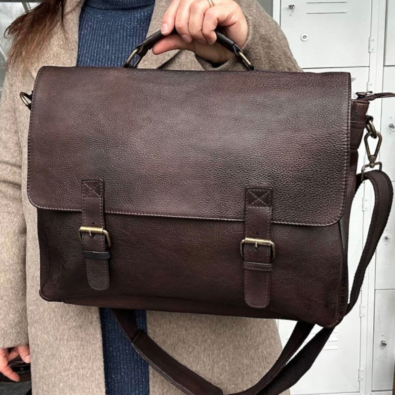 Jones pc-väska i retrolook - Brun buffel - Freja Skind