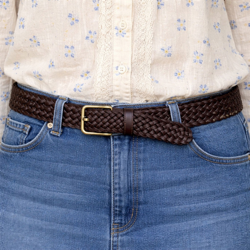 Adriana damebælte - brun flettet kernelæder - Brading - Freja skind