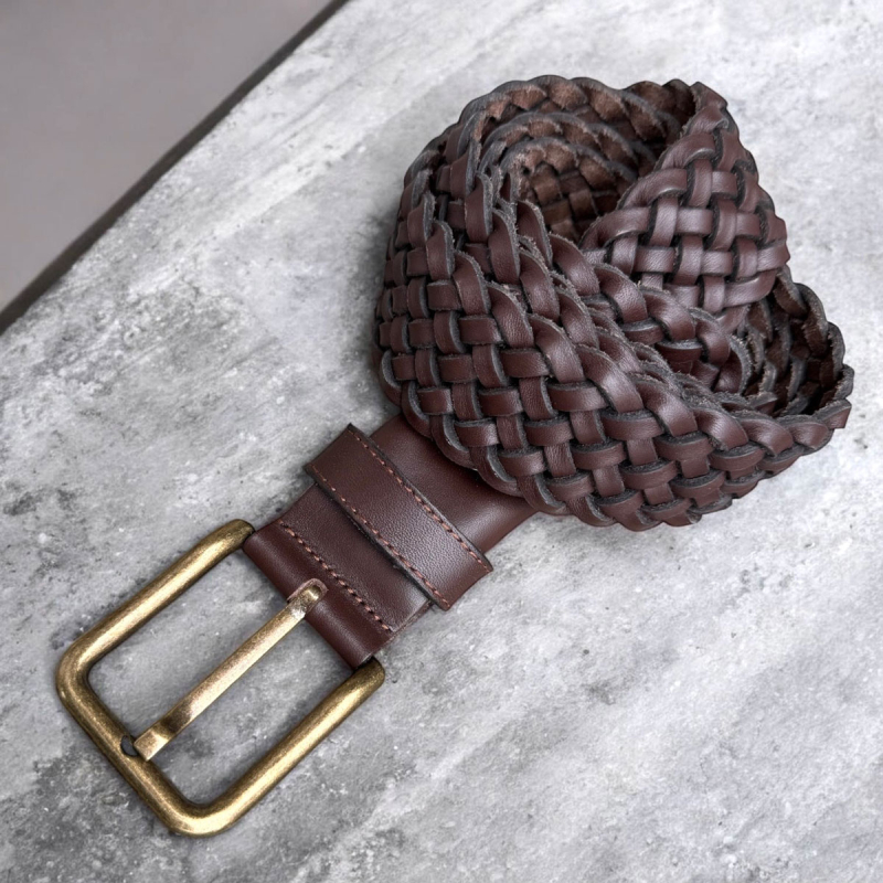 Adriana damebælte - brun flettet kernelæder - Brading - Freja skind