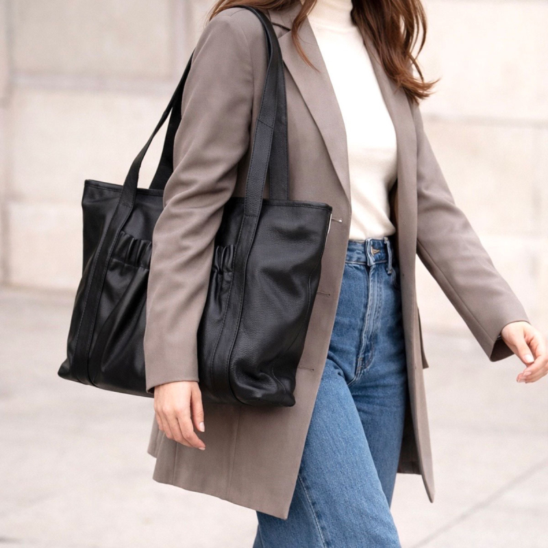 Jessi shopper i blød sort kalveskind - Tilbud - Treats - 282212