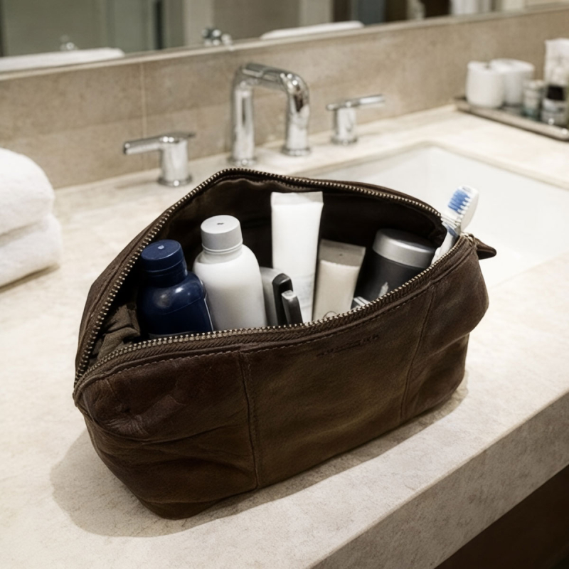 Cora toilettaske i brun skind - 272210