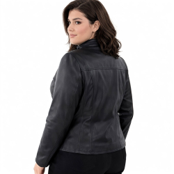 Sort dame skindjakke i sporty design - Blød skind - Freja skind