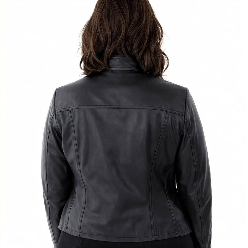 Sort dame skindjakke i sporty design - Blød skind - Freja skind