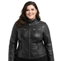 Sort dame skindjakke i sporty design - Blød skind - Freja skind