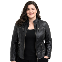 Sort dame skindjakke i sporty design - Blød skind - Freja skind