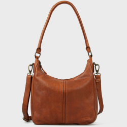 Augusta crossbody taske med to remme - Patineret cognac bøffellæder - Montana - Freja skind