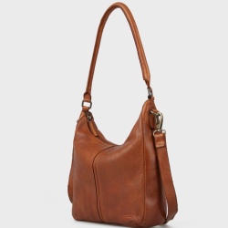 Augusta crossbody taske med to remme - Patineret cognac bøffellæder - Montana - Freja skind