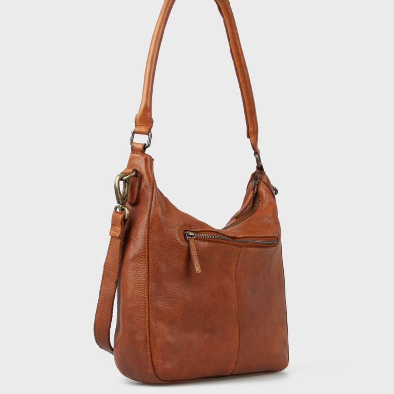 Augusta crossbody taske med to remme - Patineret cognac bøffellæder - Montana - Freja skind