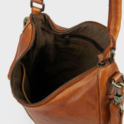 Augusta crossbody taske med to remme - Patineret cognac bøffellæder - Montana - Freja skind