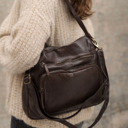 Brun Hardin lædertaske med to remme - Montana - Freja skind