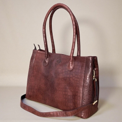 Shila skuldertaske med hånd / skulderhanke og aft rem - Croco præg skind - Leather design - Freja skind