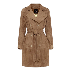 Yvette dame trenchcoat i blød nude brown ruskind - BTF-CPH - Freja skind