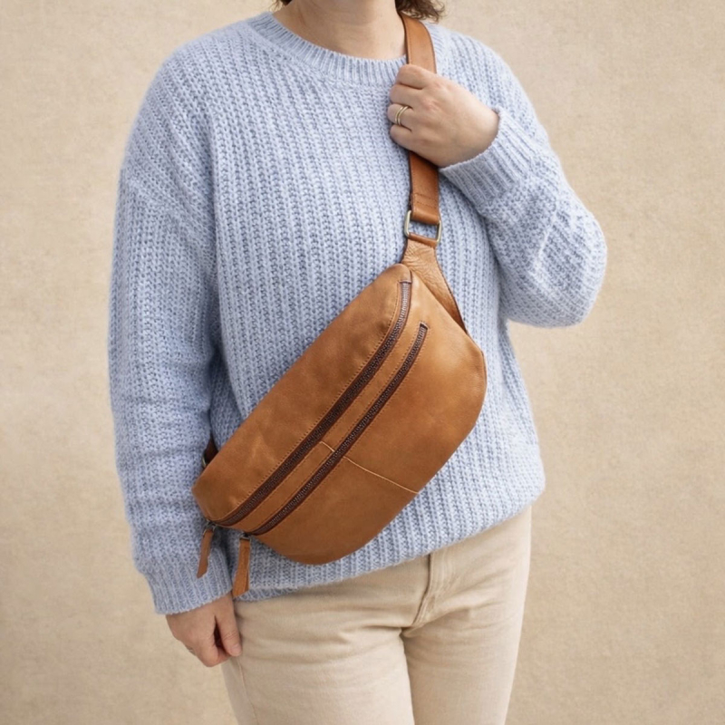 Billie bumbag i blød cognac skind - Treats - Freja skind