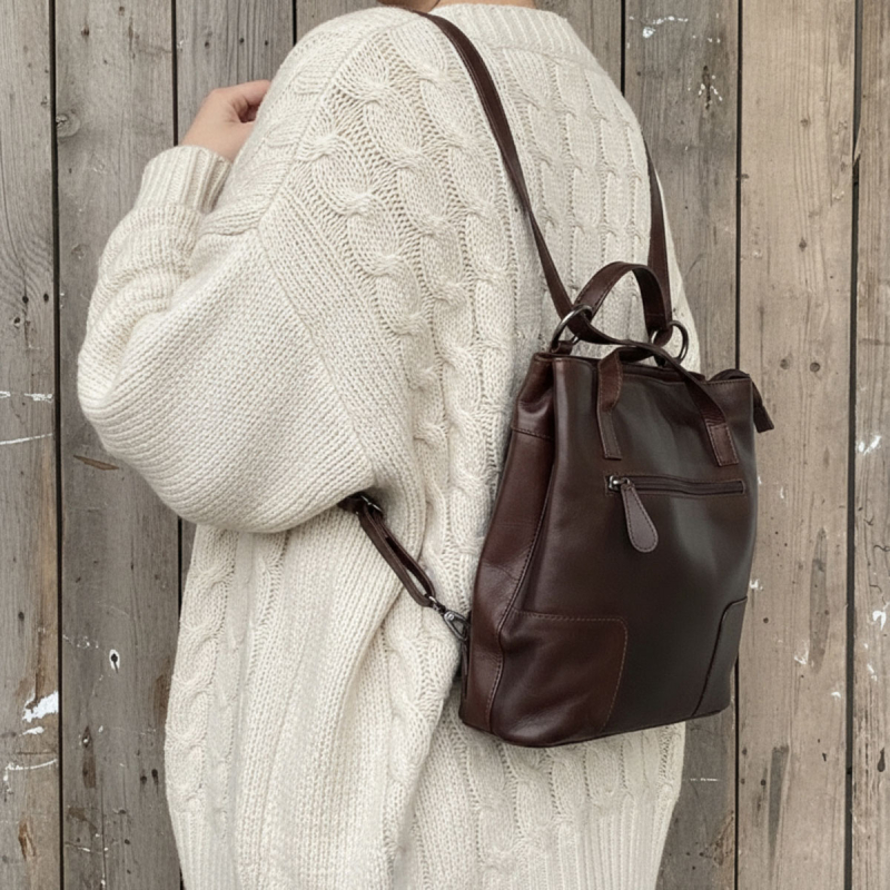 Monica dame rygsæk - to i en - kan også bæres som skuldertaske - brun - Freja skind