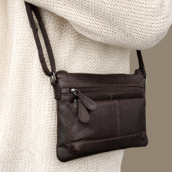Elvira crossbody taske i mørk brun skind - Leather design