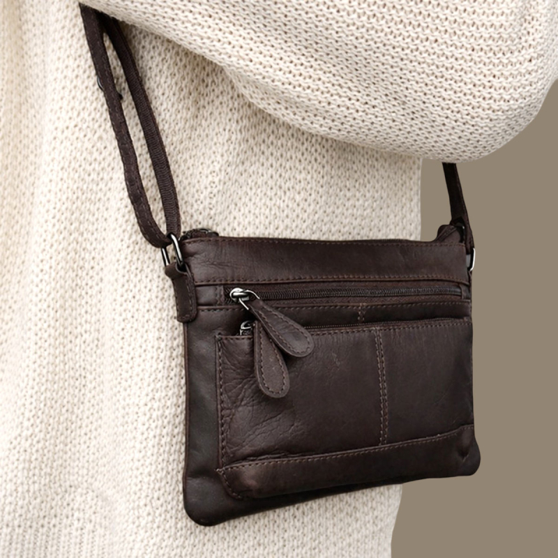 Elvira crossbody taske i mørk brun skind - Leather design
