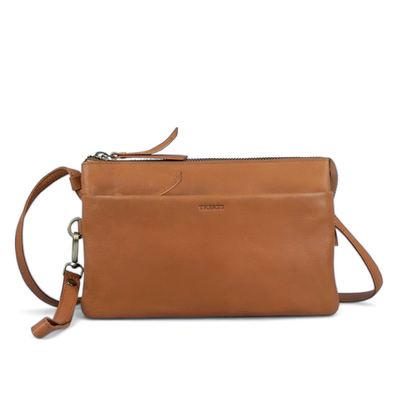 Smart clutch - Crossbody-väska i mjukt cognac kalvskinn - Treats