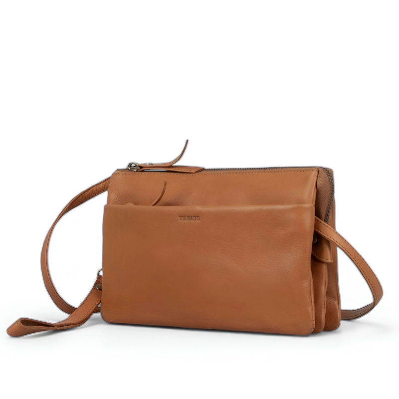 Smart clutch - Crossbody-väska i mjukt cognac kalvskinn - Treats