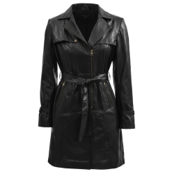 Sort Kylie trenchcoat dame - blød sort lammeskind