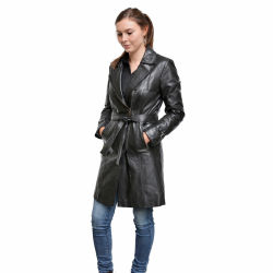 Sort Kylie trenchcoat dame - blød sort lammeskind