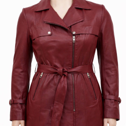 Rød trenchcoat - Kylie - blød lammeskind - Freja skind