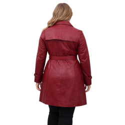 Rød trenchcoat - Kylie - blød lammeskind - Freja skind