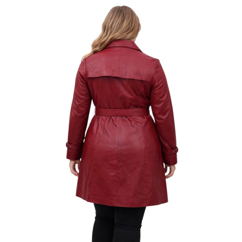 Rød trenchcoat - Kylie - blød lammeskind - Freja skind