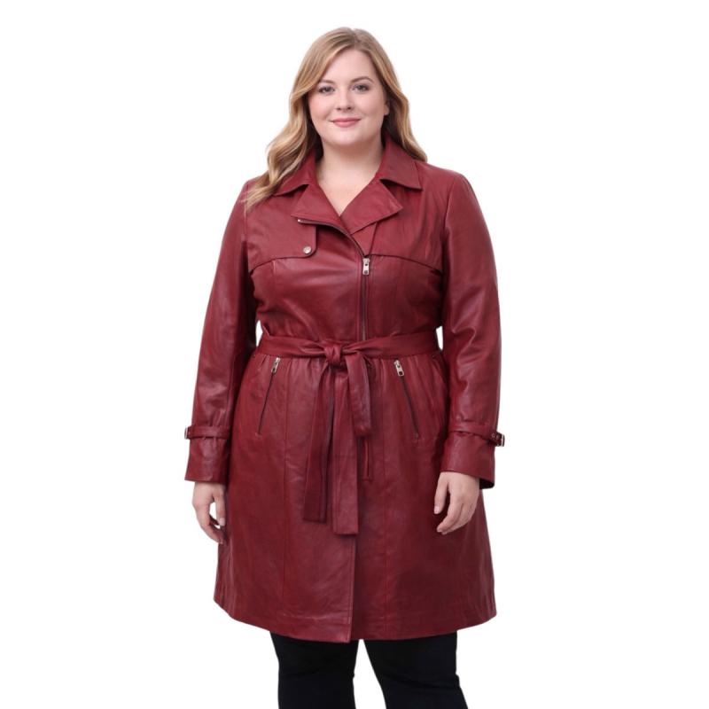 Rød trenchcoat - Kylie - blød lammeskind - Freja skind