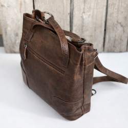 Monica rygsæk og skuldertaske - to i en - Flot hunter brun farvet læder - Leather design