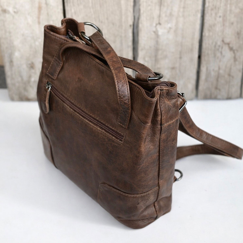 Monica rygsæk og skuldertaske - to i en - Flot hunter brun farvet læder - Leather design