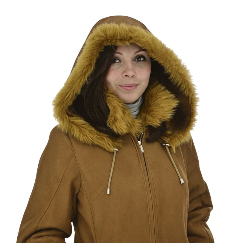 dame rulamsjakke med hætte - mellemlang - vinterjakke - Freja skind