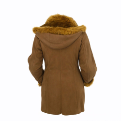 dame rulamsjakke med hætte - mellemlang - vinterjakke - Freja skind