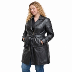 Sort Kylie trenchcoat dame - blød sort lammeskind