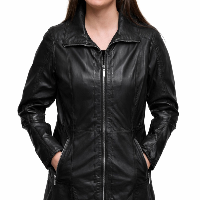 sort Jenny dame skindjakke - Blød lammeskind - Freja skind