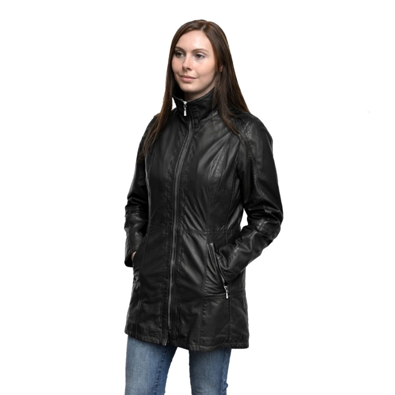 sort Jenny dame skindjakke - Blød lammeskind - Freja skind