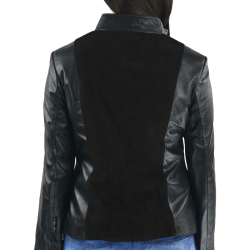 Sort dame skindjakke i handskeskind og ruskind