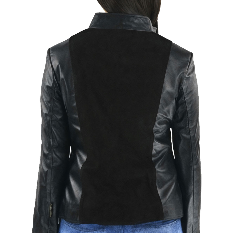 Sort dame skindjakke i handskeskind og ruskind