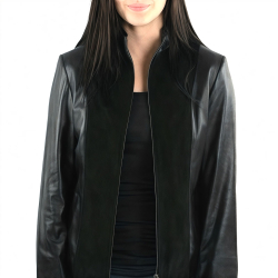 Sort dame skindjakke i handskeskind og ruskind