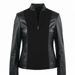 Sort dame skindjakke i handskeskind og ruskind